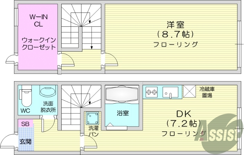 1DK、B・T別、ウォシュレット付きトイレ有り。