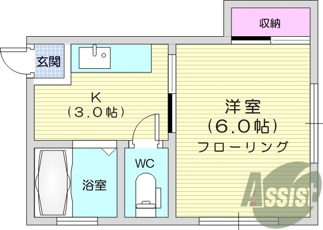 1K、バストイレ別、追い焚き機能、エアコン