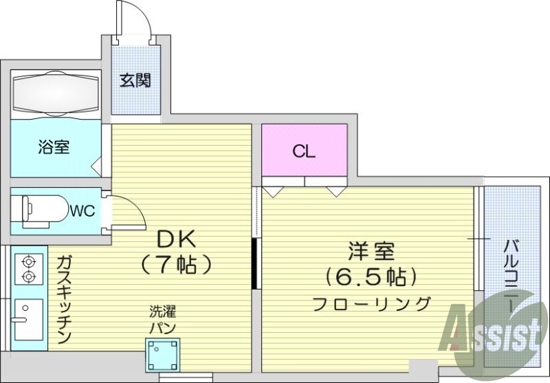 1DK、バルコニー、洗濯機室内、バストイレ別