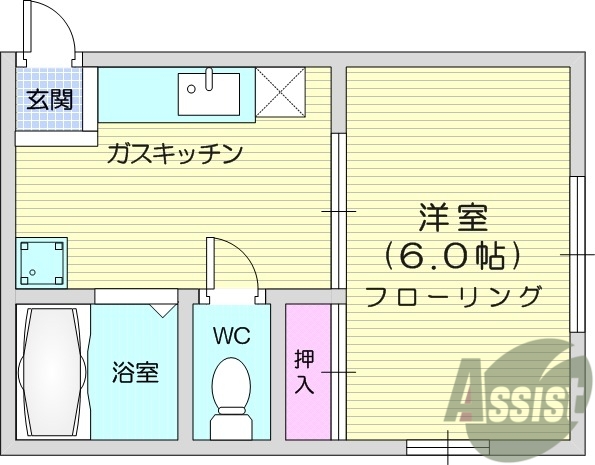 1K、バストイレ別、綺麗なフローリング、陽当たり良好
