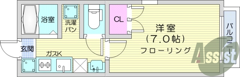 1K、エアコン、独立洗面台、シャンプードレッサー