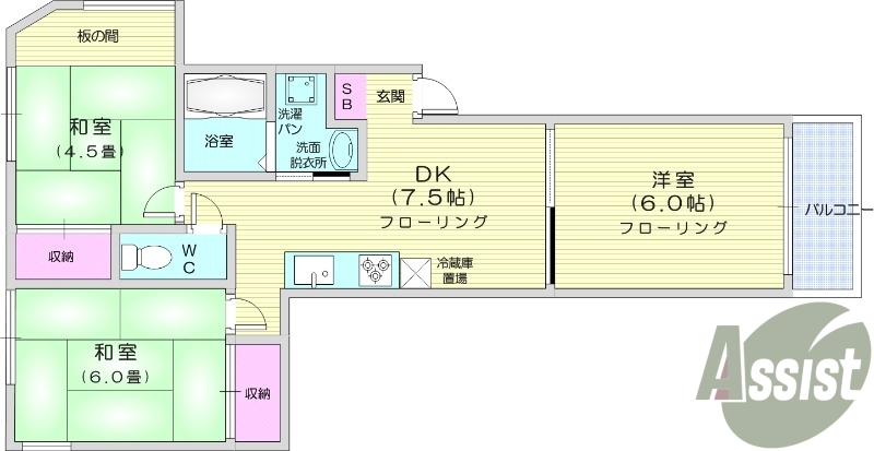 3DK、追い焚き、シャンプードレッサー、収納