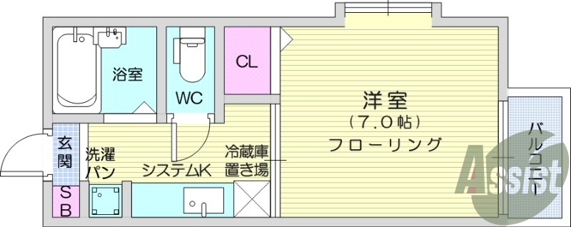 1K、エアコン、温水洗浄便座、TV付インターホン。