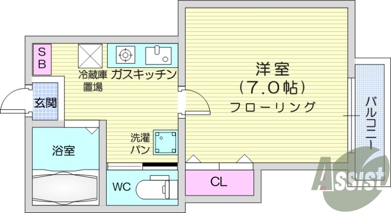 1K、陽当たり良好、ウォシュレット付きトイレ有り。