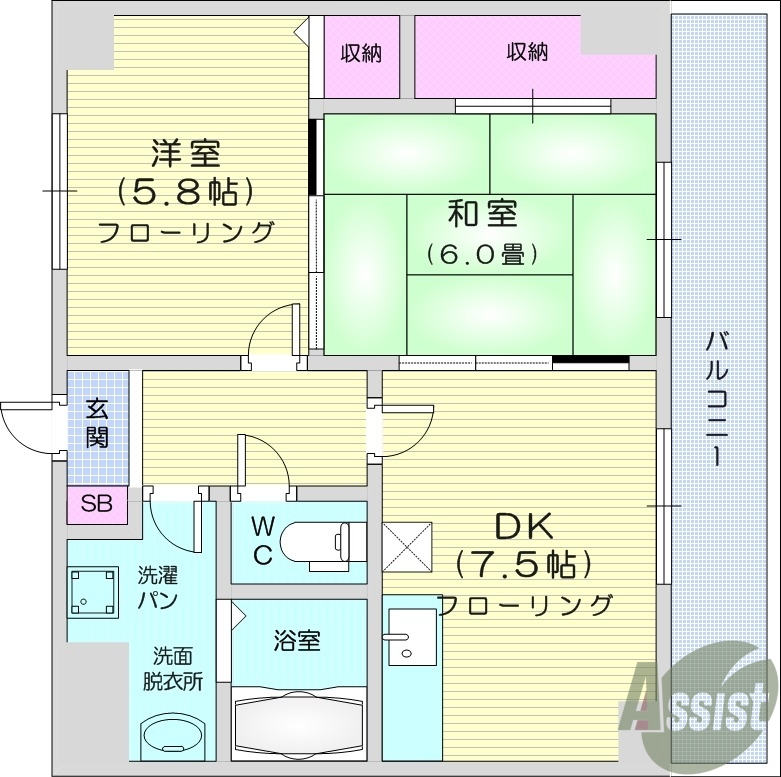 2DK、BT別、温水洗浄便座、独立洗面台、エアコン、収納