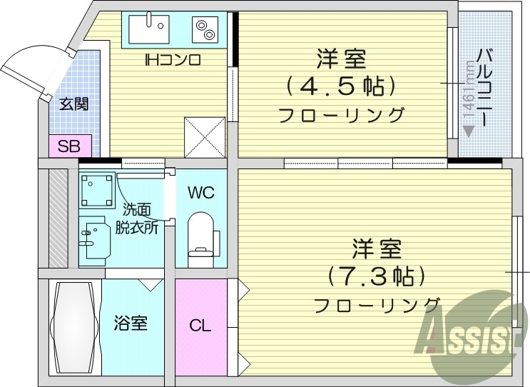 2K、浴室乾燥機、インターネット無料、フローリング