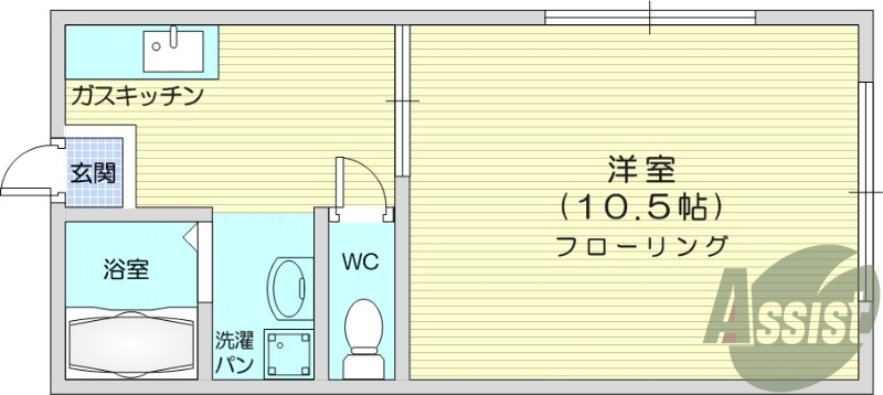 1K、角部屋、都市ガス、ネット無料、エアコン。