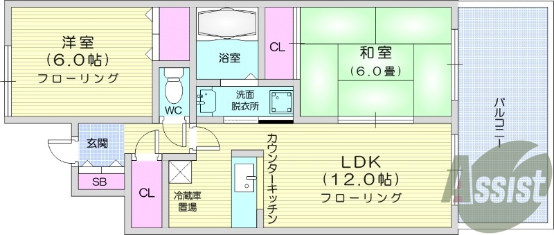 2LDK、BT別、独立洗面台、収納スペース、エアコン