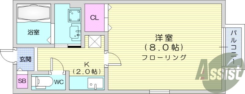 １K、フローリング、エアコン、クローゼット