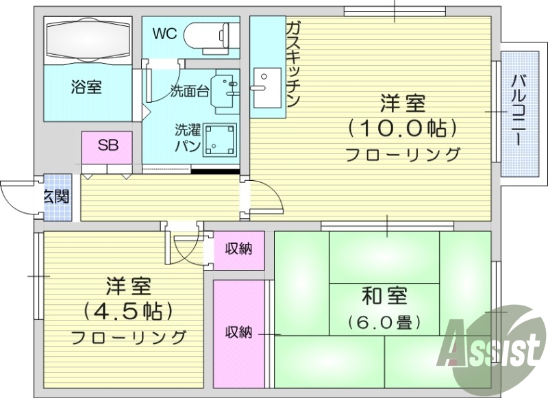 ２LDK、エアコン、収納、バストイレ別、