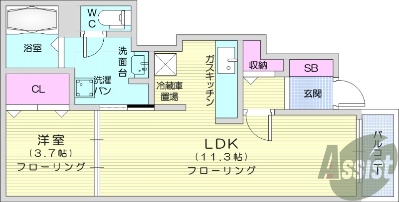 1LDK、浴室乾燥機付き、温水洗浄便座、