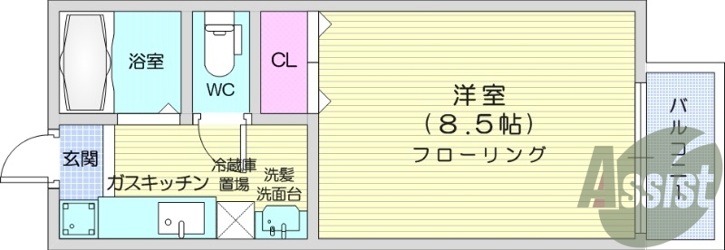 １K、追炊き機能付き、独立洗面台、温水洗浄便座、浴室乾燥。