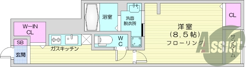 1K、バストイレ別、温水洗浄便座、陽当たり良好