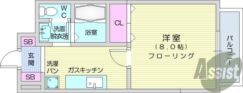 1K、エアコン、室内洗濯機置場、トイレ浴室別、クローゼット