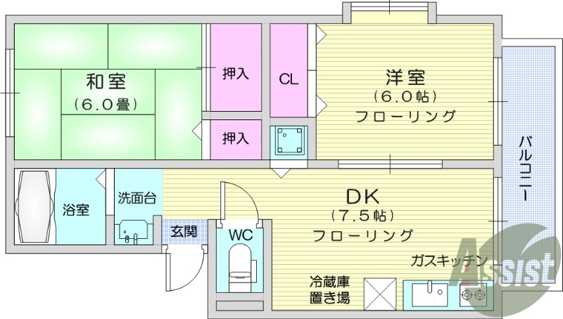 ２ＤＫ・エアコン・インターホン・ウォッシュレットトイレ