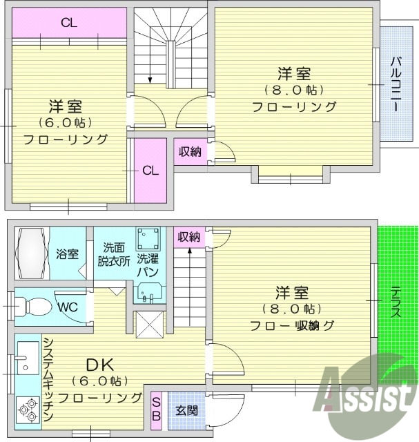3DK、温水洗浄便座、洗面所独立、駐車場２台。