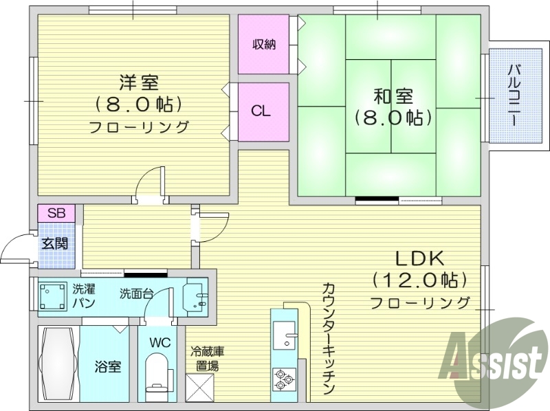 2LDK、追い焚き、温水洗浄便座、エアコン。