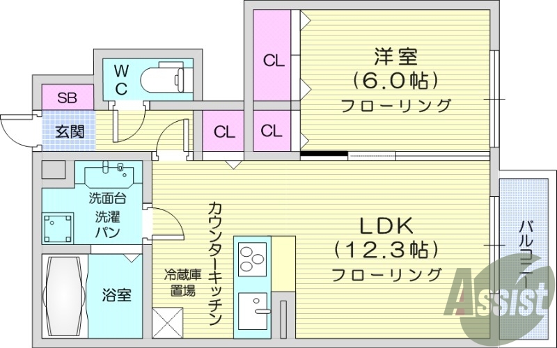 1LDK、追い焚き、インターネット無料、カウンターキッチン
