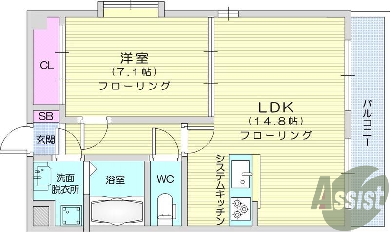 1LDK、エアコン、システムキッチン、オートロック