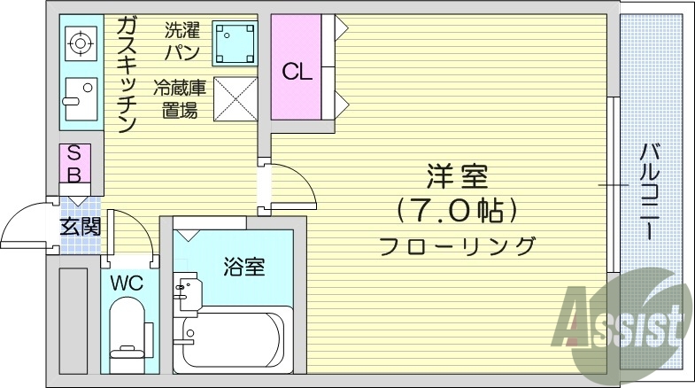 1K、バス・トイレ別、エアコン、バルコニー、エレベーター