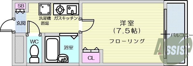 1K、バス・トイレ別、エアコン、バルコニー、エレベーター