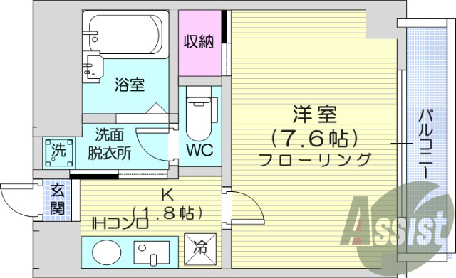 1Ｋ、角部屋、ウォシュレット、都市ガス、バストイレ別