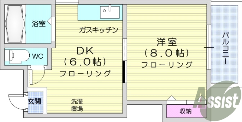 1DK、エアコン、バルコニー、角部屋、給湯。