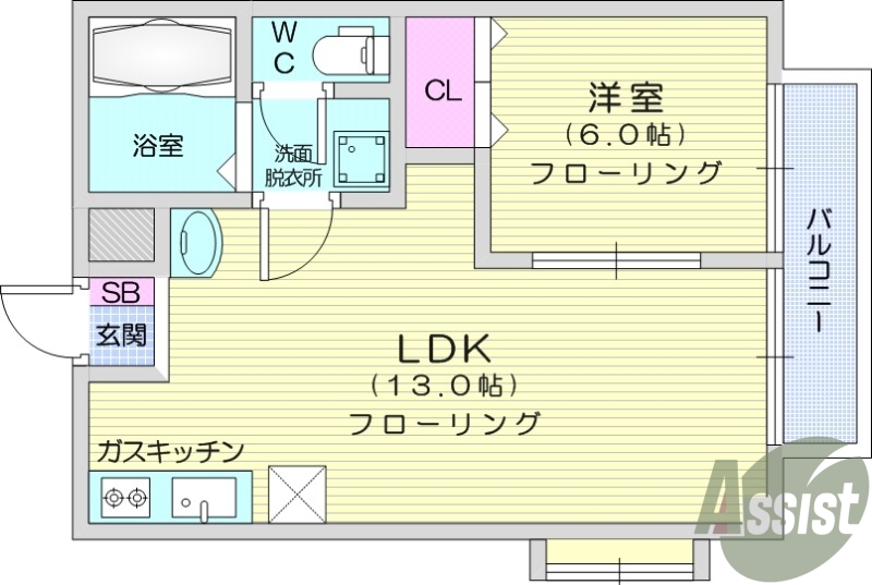 1LDK、エアコン、フローリング、バルコニー