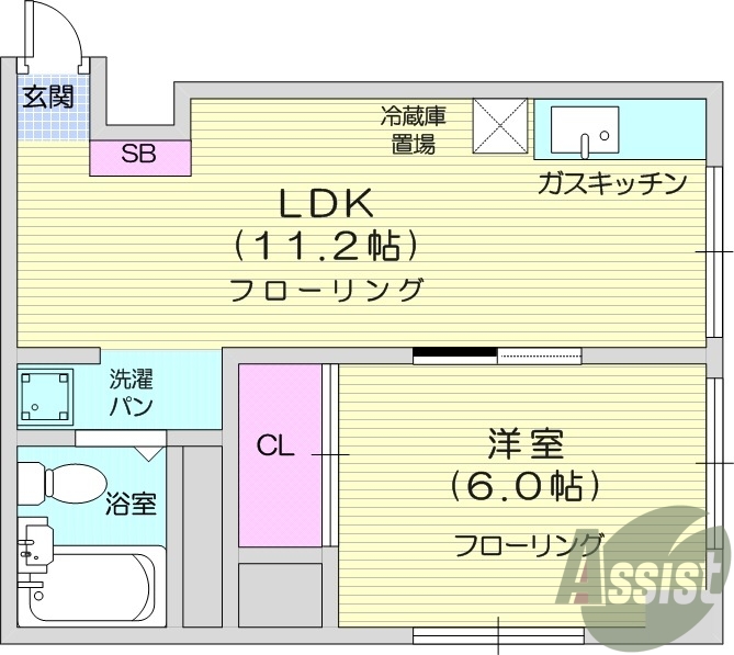 1LDK、ユニットバス、室内洗濯機置き場、エアコン
