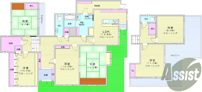 戸建て、6LDK、都市ガス、ペット可、追炊き機能
