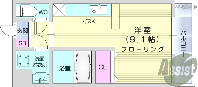 1R、独立洗面台、エアコン、追い焚き機能、バストイレ別。