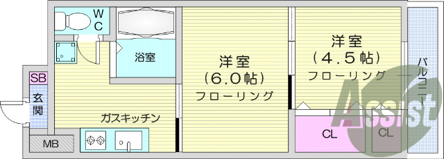 ２K、バス・トイレ別、ペット相談、クローゼット、エアコン