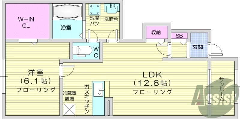 1LDK、モニター付きインターホン、追い焚き機能