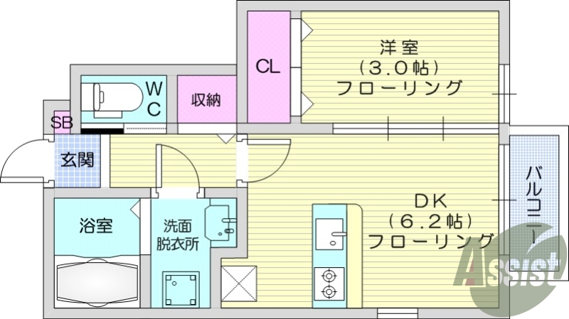1DK、追焚機能、浴室乾燥機、温水洗浄便座