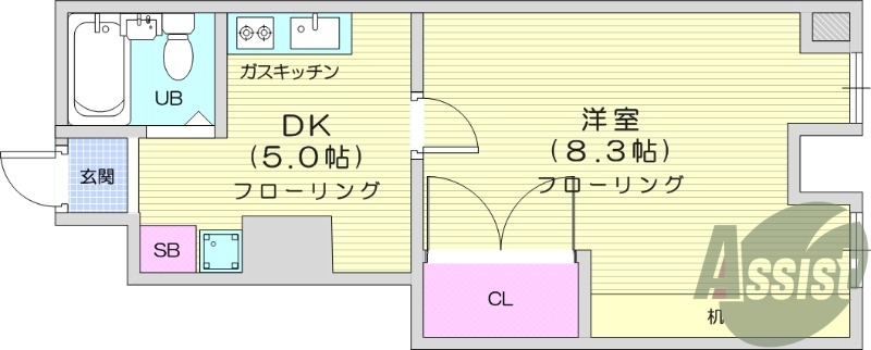 １DK、都市ガス、エアコン、室内洗濯機置き場