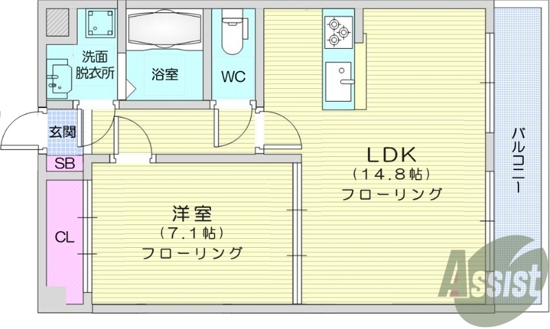 1LDK、エアコン、システムキッチン、オートロック