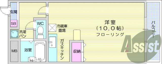 １R、陽当たり良好、カウンター、クローゼット、バルコニー