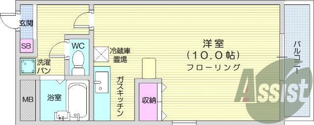 1K、エアコン、収納、シューズBOX、照明