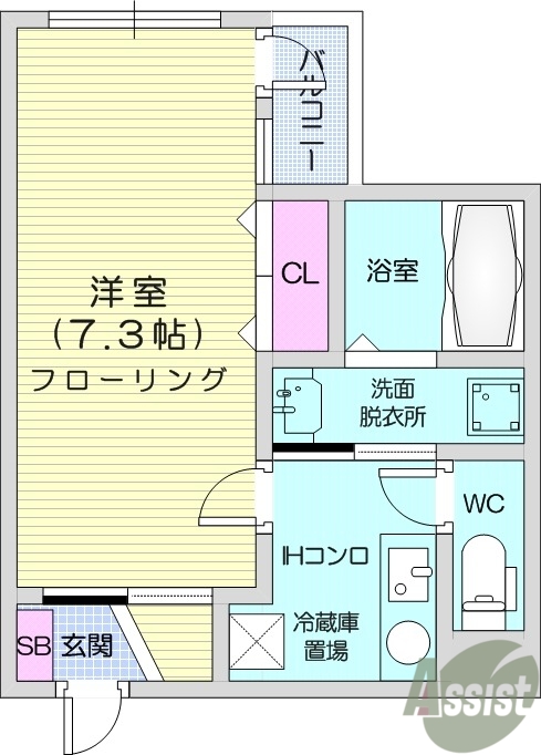 1K、独立洗面台、浴室乾燥機、オートロック