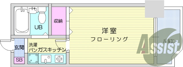 1R、エアコン、オートロック、エレベーター