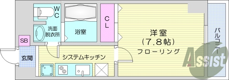 オール電化、広々1Ｋ、独立洗面台、シャワートイレ