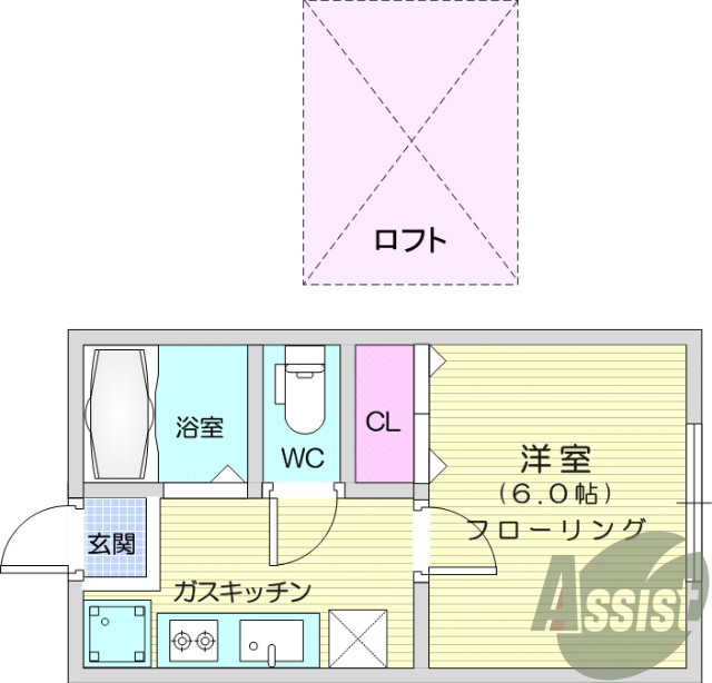 1K・エアコン・ロフト付き・温水洗浄便座付き