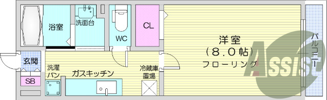 1K、シャンプードレッサー、室内洗濯機置き場