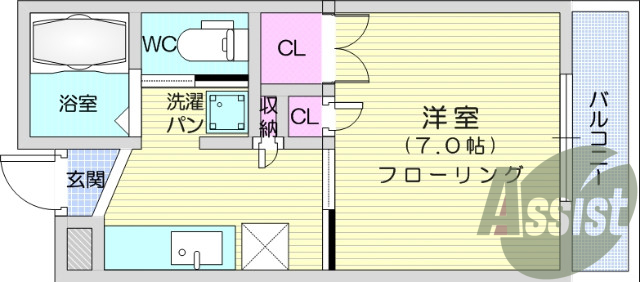 1K、B・T別、ウォシュレット付き、バルコニー付