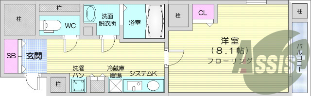 1K、インターネット無料、エアコン、HIコンロ付き