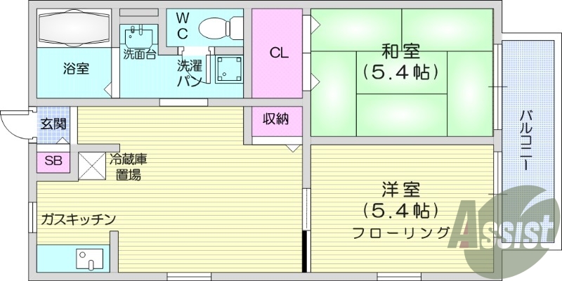 2DK、和室、バルコニー、角部屋、モニターホン、BS