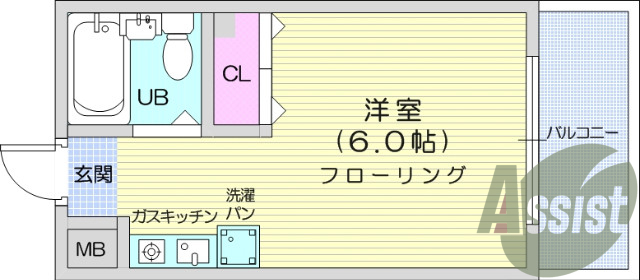 1K、モニター付きインターホン、エレベーター