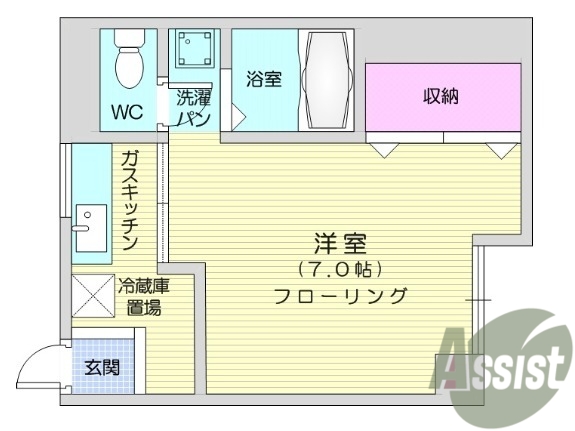 広めの１K、エアコン、ガスコンロ設置可。