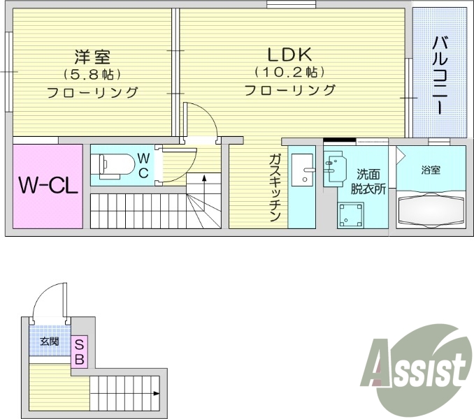 1LDK、バルコニー、浴室乾燥機、追焚機能、南向き