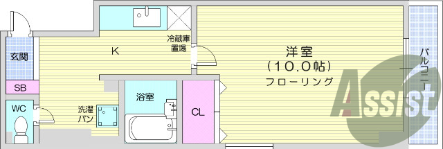 1K、都市ガス、角部屋、オートロック、バストイレ別